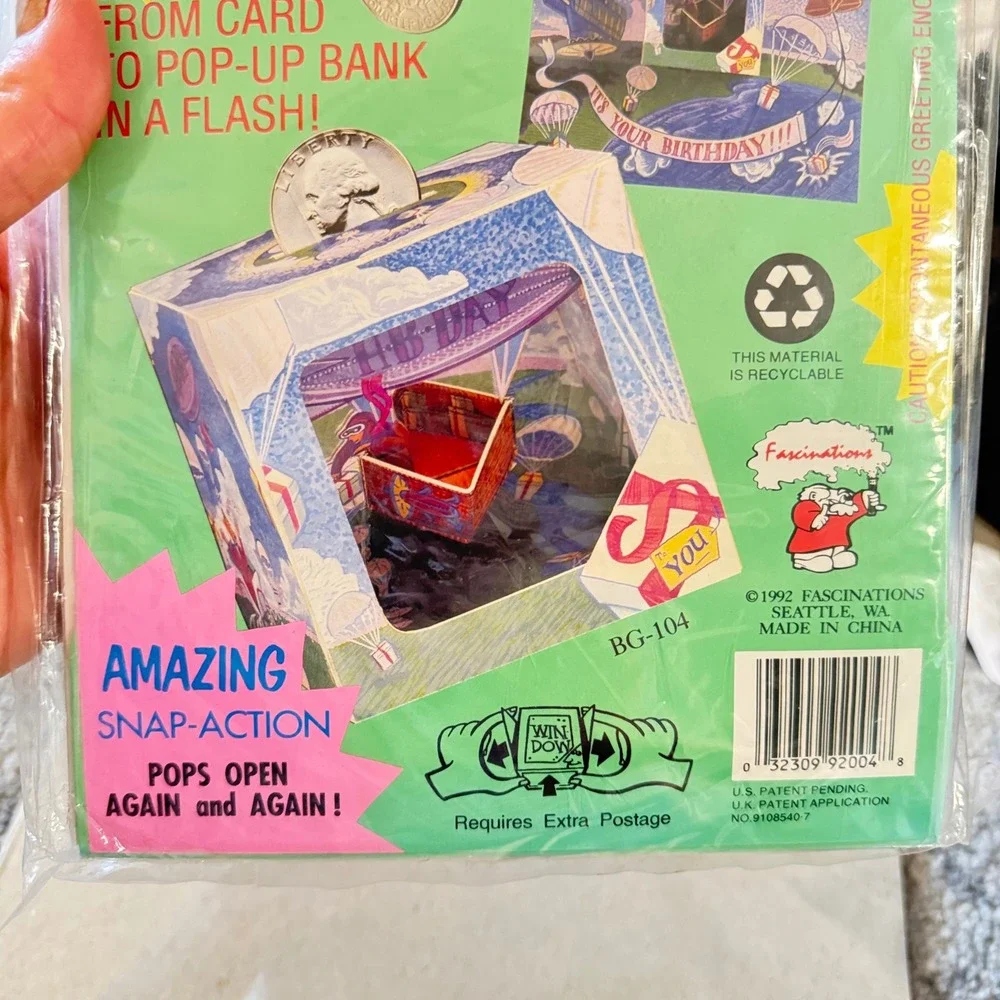 New Vintage 1992 POPTICALES Pop-Up Birthday Card Coin Bank Bombs Away BG-104 NEW